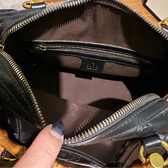 Auth Gucci bamboo leather Guccissima monogram Boston flap pocket handbag vintage - Picture 6 of 9